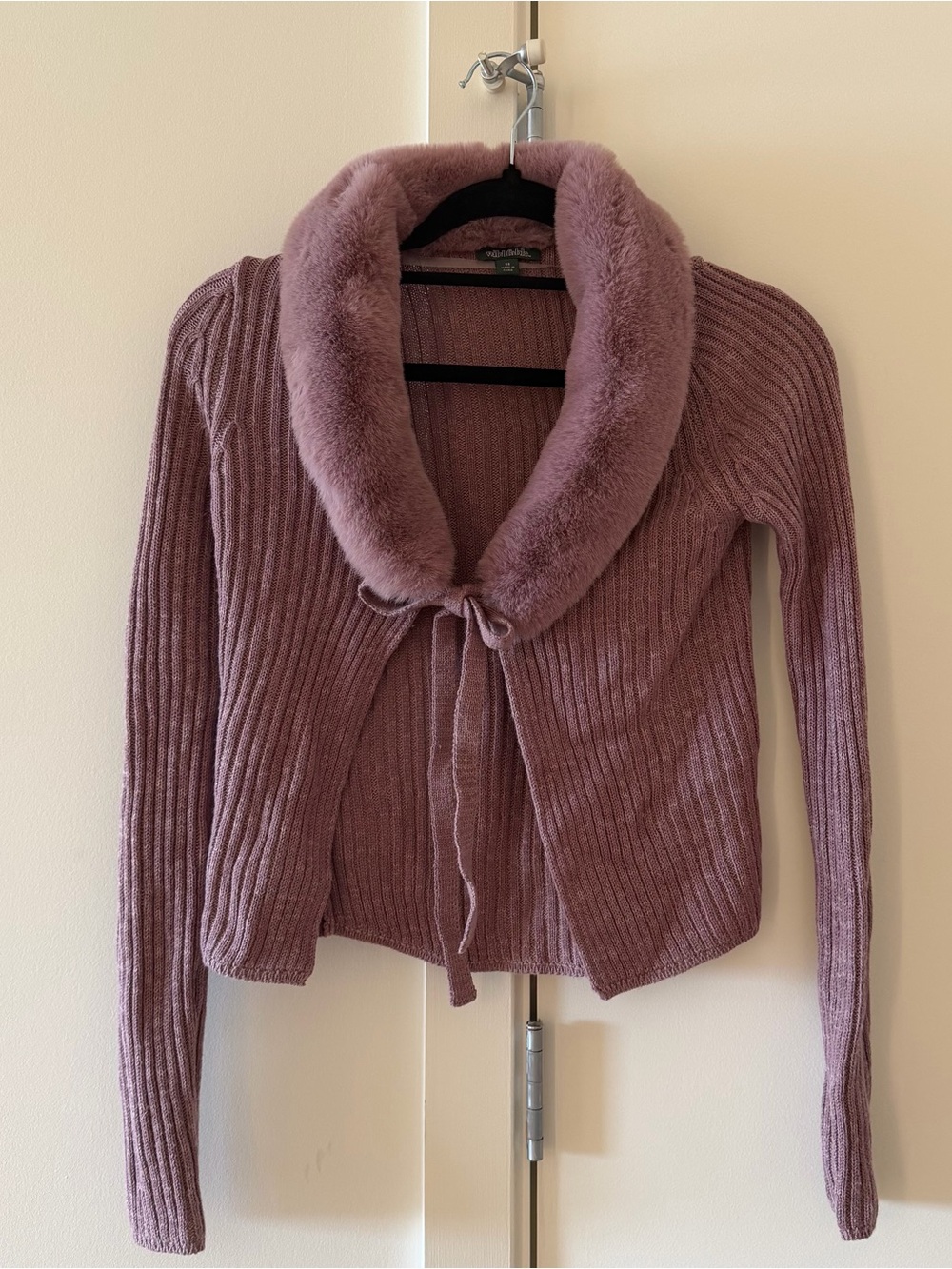 wild fable Ribbed Tie-Front Cardigan with Faux Fur Collar and Ribbed Pants